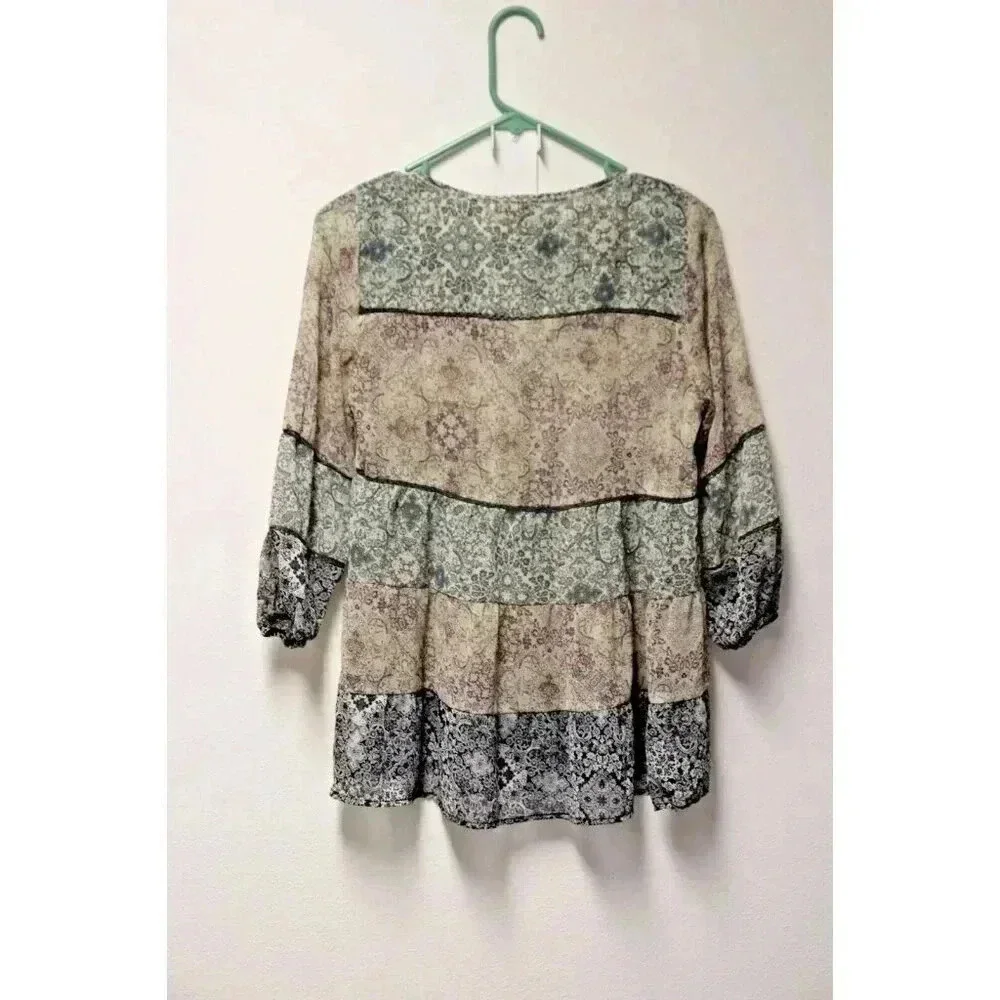 Knox Rose Blouse 3/4 Sleeve v neck casual size small sheer paisley multicolor - Picture 8 of 11